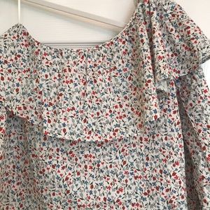 ZARA BASIC 4th of July colors One Shoulder Ruffle with flowers NWT